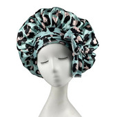 Šilko imitacija, plataus krašto naktinė kepurė leopardo rašto spalva su apvaliu dangteliu dušo kepuraitė kirpyklų gaubtu