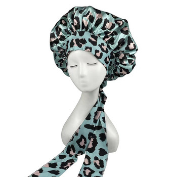 Hot Imitation Silk με φαρδύ γείσο Night Cap Leopard Print Color with Streamer Στρογγυλό καπάκι ντους Καπάκι κομμωτηρίου