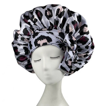 Hot Imitation Silk με φαρδύ γείσο Night Cap Leopard Print Color with Streamer Στρογγυλό καπάκι ντους Καπάκι κομμωτηρίου