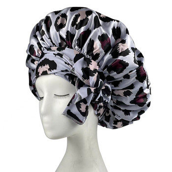 Hot Imitation Silk με φαρδύ γείσο Night Cap Leopard Print Color with Streamer Στρογγυλό καπάκι ντους Καπάκι κομμωτηρίου