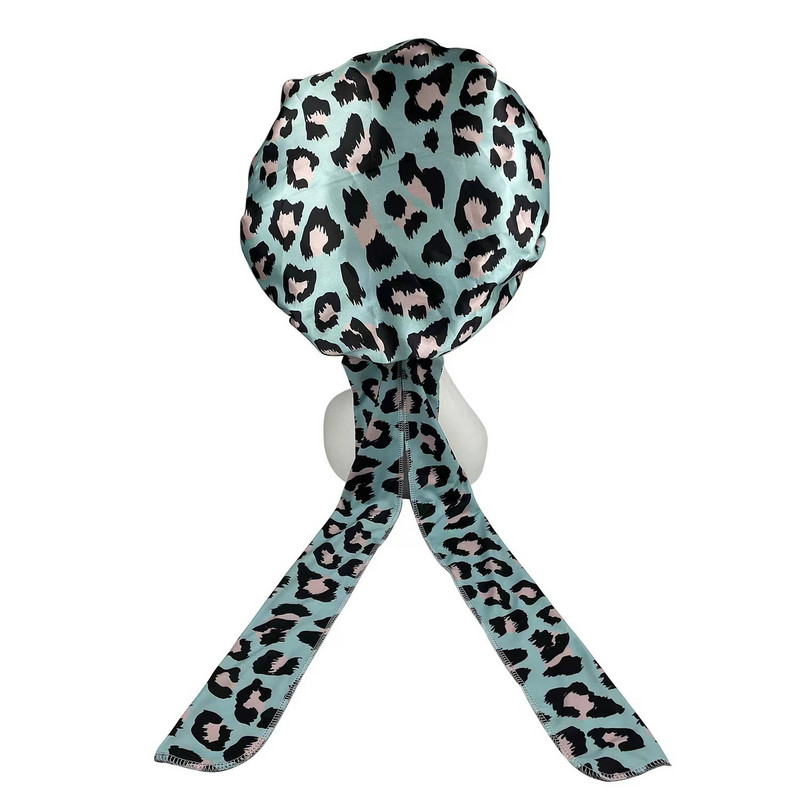 Šilko imitacija, plataus krašto naktinė kepurė leopardo rašto spalva su apvaliu dangteliu dušo kepuraitė kirpyklų gaubtu