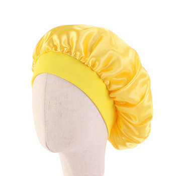 Παιδικό καπέλο από ψεύτικο μεταξωτό καπέλο για κορίτσι με φαρδιά ελαστική ζώνη Μασίφ νυχτερινό καπέλο ύπνου με πτυχωτό καπό Νυχτερινό καπέλο τουρμπάνι