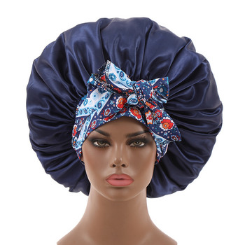 Изключително голямо сатенено боне за коса за жени Шапка за спане Африкански модел Ankara Print Дълга опашка Широка еластична лента Шапка Шапки за баня