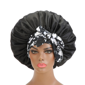 Εξαιρετικά μεγάλο σατέν μπόνε μαλλιών για γυναικεία σκουφάκι ύπνου Αφρικανικό σχέδιο Άγκυρα Εκτύπωση μακριά ουρά, ελαστικό καπέλο μπάνιου