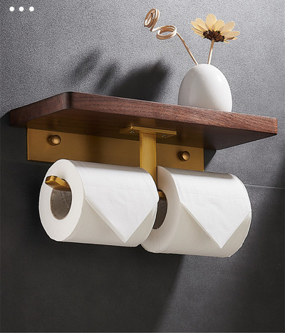 Поставка за хартия Аксесоари за баня Поставка за хартиени кърпи от злато и орехово дърво Поставка за кърпички Поставка за тоалетна хартия Поставка за телефон