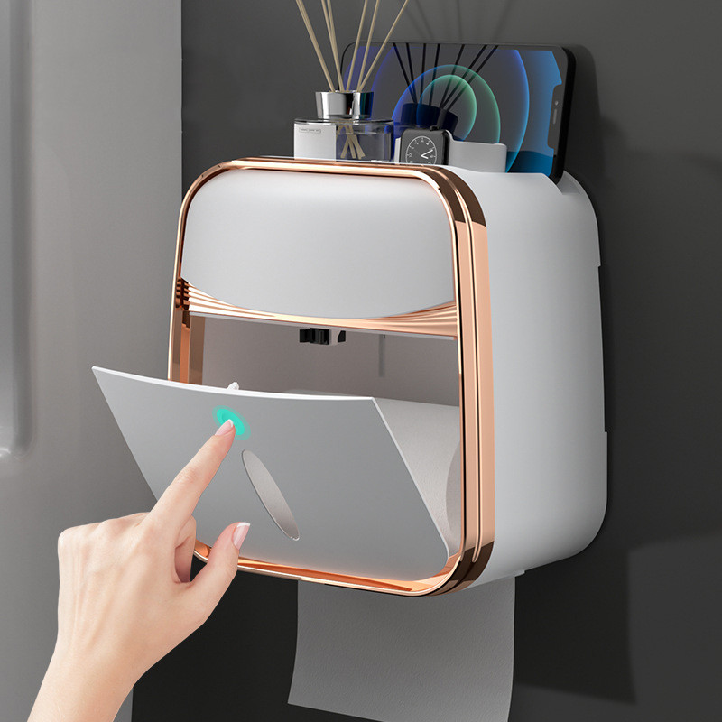 Pie sienas stiprināma Creative tualetes papīra kastīte Ūdensnecaurlaidīga paplāte Roll Tube Tualetes papīra uzglabāšanas kastīte Paplātes kaste plaukts Vannas istabas piederumi