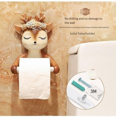 Radošs sejas dvieļu turētājs bez cauruma karikatūra tualetes papīra dvieļu kaste Briedis jauks papīra dvieļu turētājs rullo papīra kastītes piekarināms pie sienas