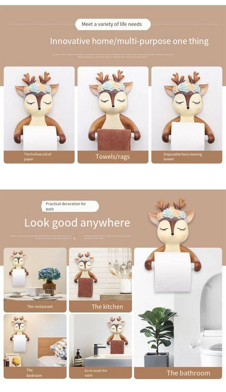 Radošs sejas dvieļu turētājs bez cauruma karikatūra tualetes papīra dvieļu kaste Briedis jauks papīra dvieļu turētājs rullo papīra kastītes piekarināms pie sienas