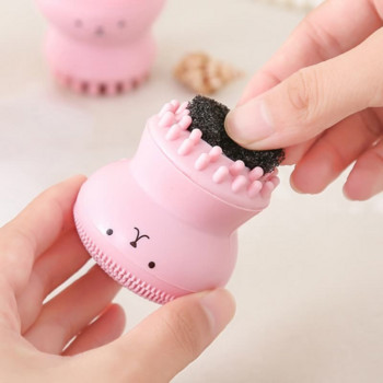 Pink Octopus Facial Brush with Sponge Skin Cleaning Brush Face Cleaner Small Skincare Makeup Tools Scrubber σώματος σιλικόνης