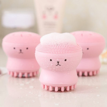 Pink Octopus Facial Brush with Sponge Skin Cleaning Brush Face Cleaner Small Skincare Makeup Tools Scrubber σώματος σιλικόνης