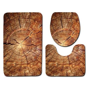 Zeegle Tree Rings Printed 3Pcs Комплект постелки за баня Тоалетни килими Коралов флис Капак Покривало за тоалетна седалка Пиедестал Килим Подложка за душ