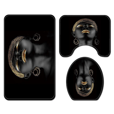 Mūsdienu Āfrikas sieviešu apdrukāts vannas istabas paklājs tualetes paklājs vannas paklājs dušas aizkaru komplekts neslīdošs tualetes sēdekļa pārklājs vannas paklājs