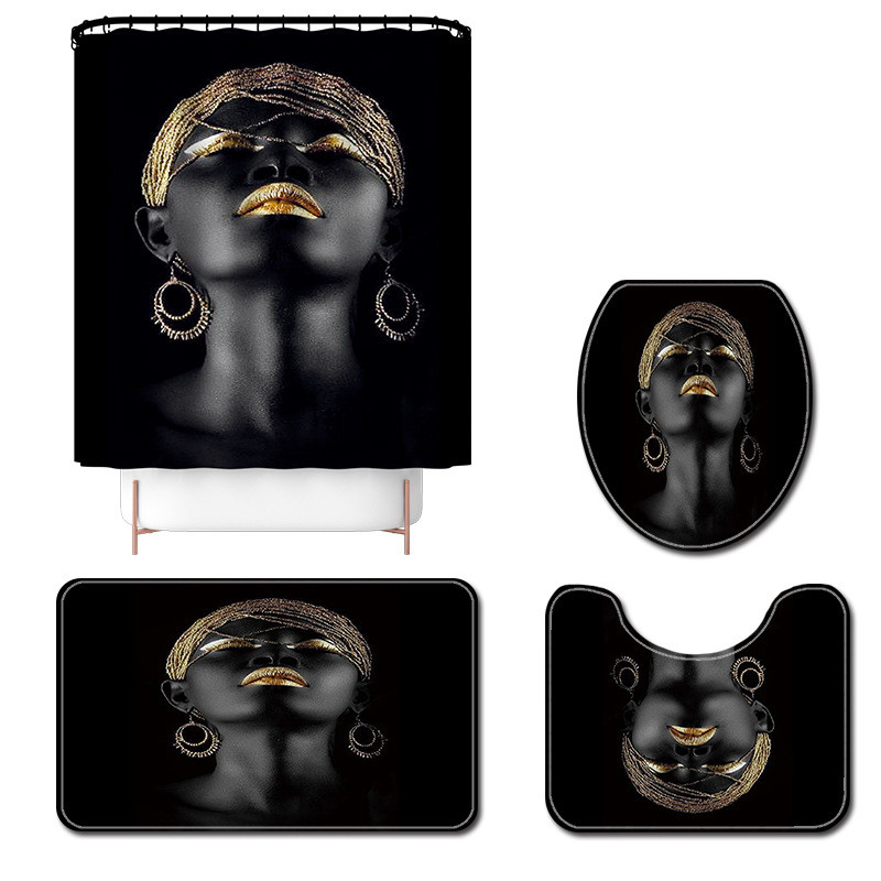 Mūsdienu Āfrikas sieviešu apdrukāts vannas istabas paklājs tualetes paklājs vannas paklājs dušas aizkaru komplekts neslīdošs tualetes sēdekļa pārklājs vannas paklājs