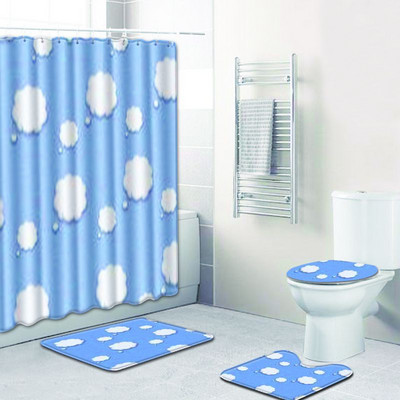 Zeegle dušikardina komplekt koos vannimatiga WC-matt Uksematt Põrandavaip Pestav jalamatt Vannitoa vaip Moodne vaip