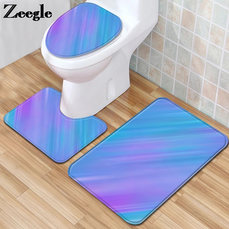 Gradient Style tualetes paklājiņš vannas istabā HomeDecor vannas paklājiņa komplekts tualetes sēdekļa spilvenam, ūdensnecaurlaidīgs, neslīdošs pēdu paklāja komplekts