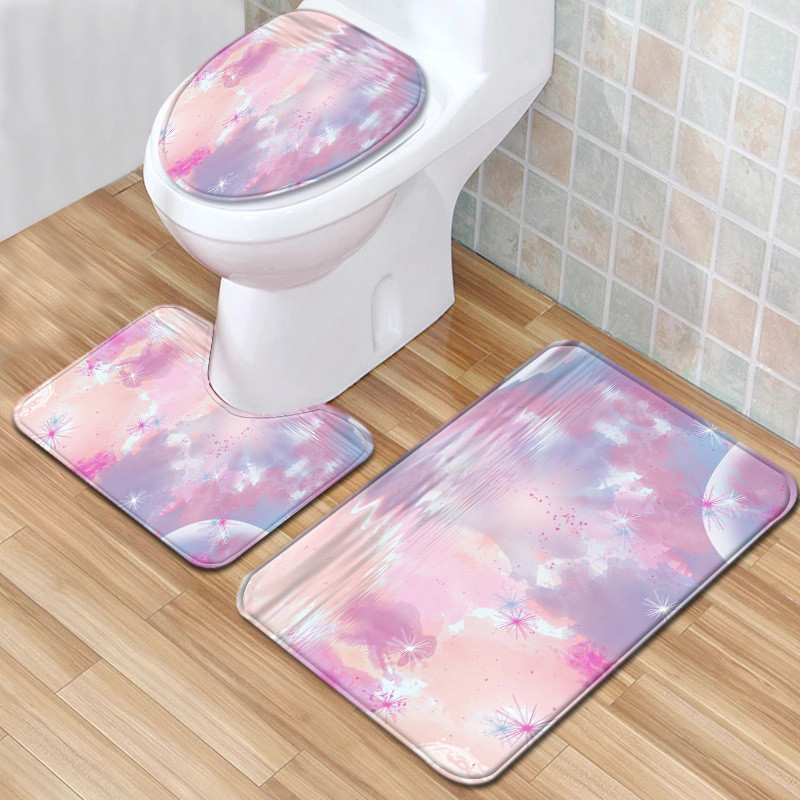 Gradient Style tualetes paklājiņš vannas istabā HomeDecor vannas paklājiņa komplekts tualetes sēdekļa spilvenam, ūdensnecaurlaidīgs, neslīdošs pēdu paklāja komplekts