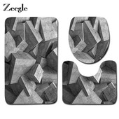 Zeegle 3PCS ģeometriskā raksta vannas istabas paklājiņu komplekts Pretslīdes grīdas paklājiņi Tualetes paklāji Mazgājami tualetes sēdekļu pārvalki Spilvenu komplekts