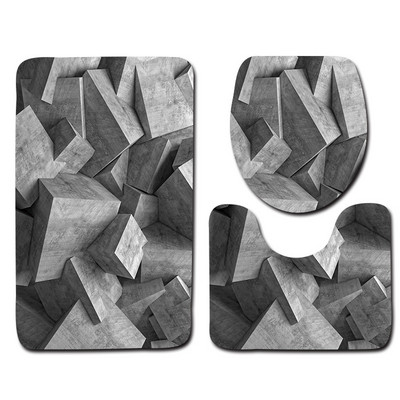 Zeegle 3PCS ģeometriskā raksta vannas istabas paklājiņu komplekts Pretslīdes grīdas paklājiņi Tualetes paklāji Mazgājami tualetes sēdekļu pārvalki Spilvenu komplekts