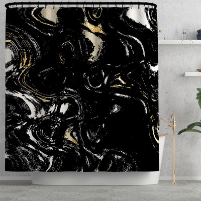 Melna marmora grīdas paklājiņš vannas istabai vannas paklājiņa komplekts Mūsdienīgs mājas dekors Tualetes paklāju komplekts ar dušas aizkaru un nosūcējiem Dušas kāju paliktnis