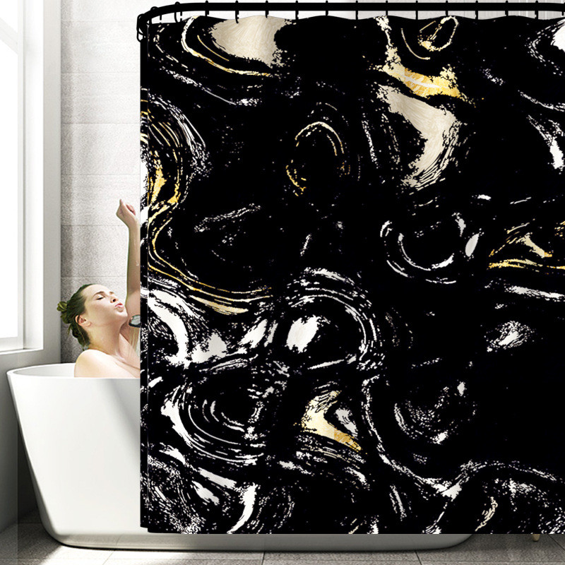 Melna marmora grīdas paklājiņš vannas istabai vannas paklājiņa komplekts Mūsdienīgs mājas dekors Tualetes paklāju komplekts ar dušas aizkaru un nosūcējiem Dušas kāju paliktnis