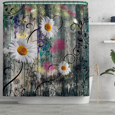 Koka ziedu neslīdošs grīdas paklājs un ūdensnecaurlaidīgs dušas aizkaru komplekts starpsienu aizkaru tualetes paklāja komplekts, absorbējošs kāju paklājiņš