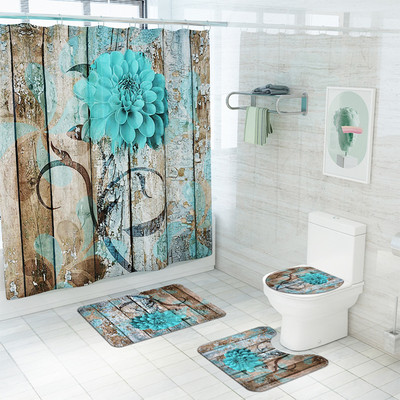 Koka ziedu neslīdošs grīdas paklājs un ūdensnecaurlaidīgs dušas aizkaru komplekts starpsienu aizkaru tualetes paklāja komplekts, absorbējošs kāju paklājiņš