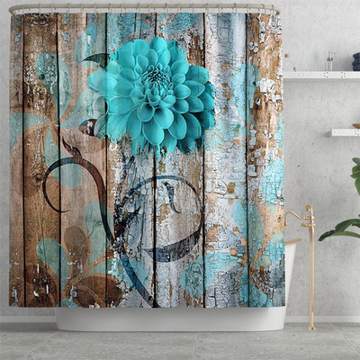 Koka ziedu neslīdošs grīdas paklājs un ūdensnecaurlaidīgs dušas aizkaru komplekts starpsienu aizkaru tualetes paklāja komplekts, absorbējošs kāju paklājiņš