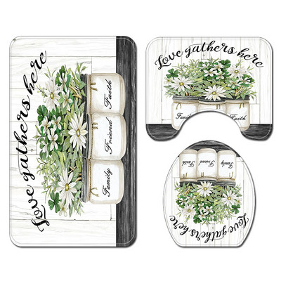 Koka ziedu neslīdošs grīdas paklājs un ūdensnecaurlaidīgs dušas aizkaru komplekts starpsienu aizkaru tualetes paklāja komplekts, absorbējošs kāju paklājiņš