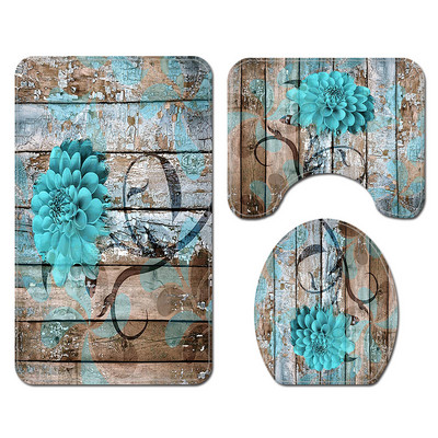 Koka ziedu neslīdošs grīdas paklājs un ūdensnecaurlaidīgs dušas aizkaru komplekts starpsienu aizkaru tualetes paklāja komplekts, absorbējošs kāju paklājiņš