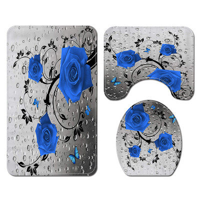 Koka ziedu neslīdošs grīdas paklājs un ūdensnecaurlaidīgs dušas aizkaru komplekts starpsienu aizkaru tualetes paklāja komplekts, absorbējošs kāju paklājiņš