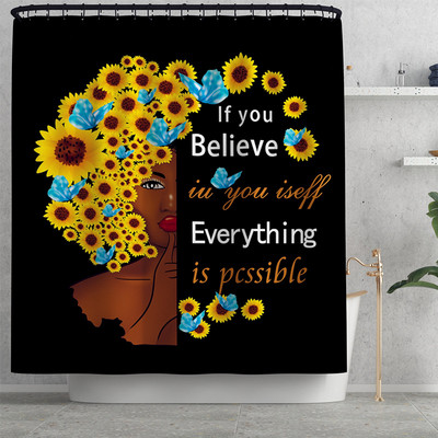 Sunflowers Woman apdrukāts vannas paklājiņš un mikrošķiedras dušas aizkaru komplekts flaneļa vannas paklāja tualetes pārklāja paklājiņš vannas istabas grīdas paklājiņa komplekts