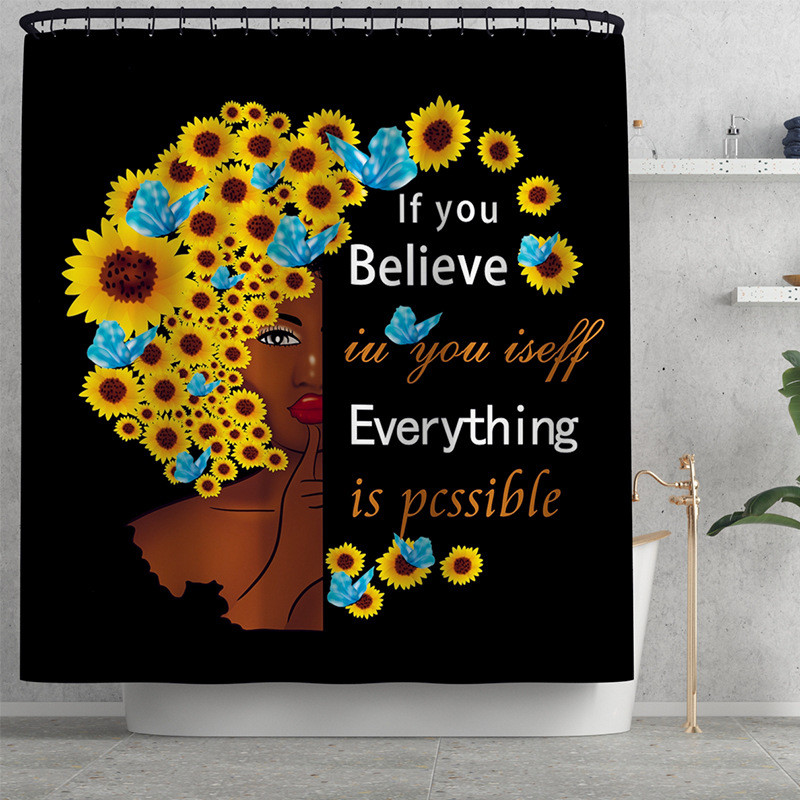 Sunflowers Woman apdrukāts vannas paklājiņš un mikrošķiedras dušas aizkaru komplekts flaneļa vannas paklāja tualetes pārklāja paklājiņš vannas istabas grīdas paklājiņa komplekts