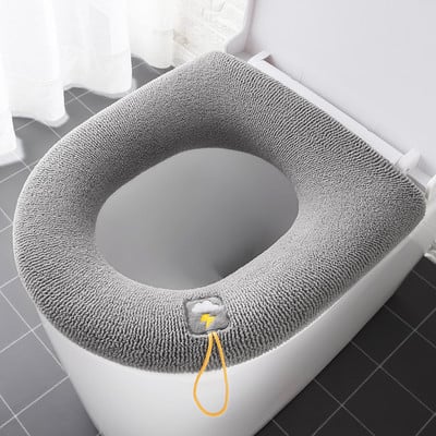 Husă pentru scaun de toaletă caldă de iarnă, covoraș pentru scaun, 1 buc. Accesorii lavabile pentru baie, tricotat, culoare pură, moale, în formă de O, husă pentru bideu