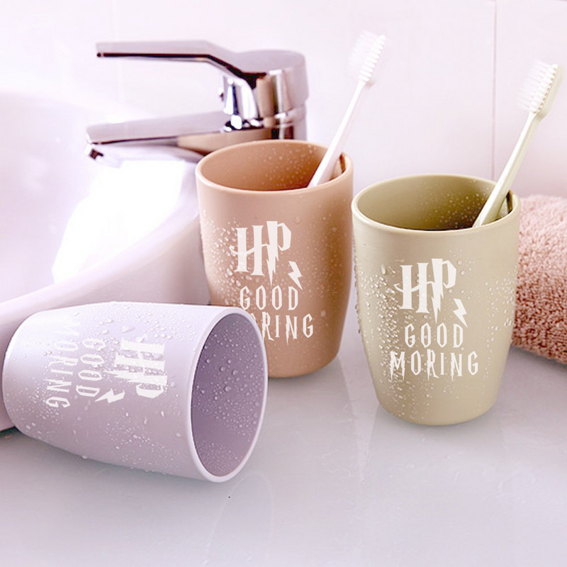 „Good Moring Brushing“ dantų pastos puodelis Dantų šepetėlio laikiklio puodelis Plastikinis Kūrybinis animacinis filmas Kelionės vonios kambario pakabukas Namų dekoravimas