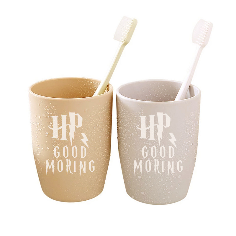 „Good Moring Brushing“ dantų pastos puodelis Dantų šepetėlio laikiklio puodelis Plastikinis Kūrybinis animacinis filmas Kelionės vonios kambario pakabukas Namų dekoravimas
