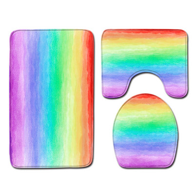 Tualetes paklājiņš vannas istabā Rainbow Print vannas paklājiņš tualetes sēdekļa spilvenam, ūdensnecaurlaidīgs, neslīdošs pēdu paklāja komplekts dušas paklāju komplekts
