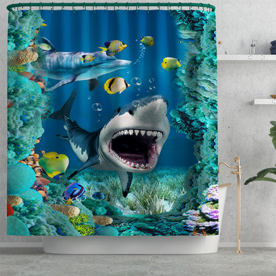 Otisnuti morski svijet Prostirka za kupaonicu WC Kreativnost Set kupaonskih tepiha Kućni dekor Prostirka za kupaonicu Set zavjesa za tuš Kupaonska podna prostirka Prostirka za kupaonicu