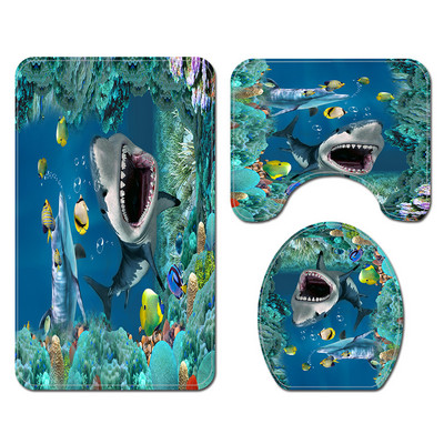 Otisnuti morski svijet Prostirka za kupaonicu WC Kreativnost Set kupaonskih tepiha Kućni dekor Prostirka za kupaonicu Set zavjesa za tuš Kupaonska podna prostirka Prostirka za kupaonicu