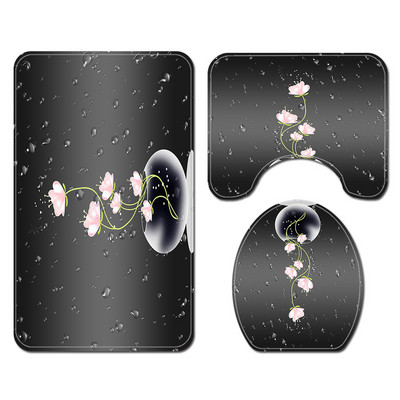 Floral Print vannas paklājiņš un ūdensnecaurlaidīgs dušas aizkaru komplekts vannas istabas paklājs Mikrošķiedras vannas kāju paklājiņš, uzsūcošs tualetes grīdas paklāja komplekts