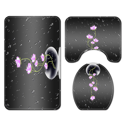 Floral Print vannas paklājiņš un ūdensnecaurlaidīgs dušas aizkaru komplekts vannas istabas paklājs Mikrošķiedras vannas kāju paklājiņš, uzsūcošs tualetes grīdas paklāja komplekts