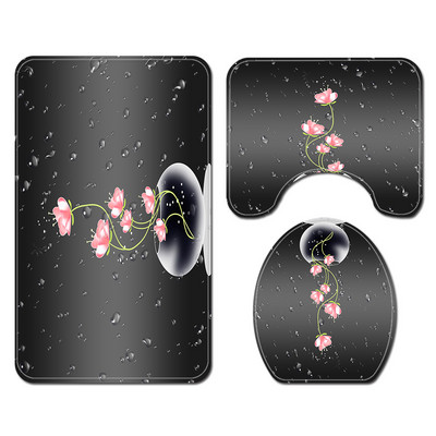 Floral Print vannas paklājiņš un ūdensnecaurlaidīgs dušas aizkaru komplekts vannas istabas paklājs Mikrošķiedras vannas kāju paklājiņš, uzsūcošs tualetes grīdas paklāja komplekts