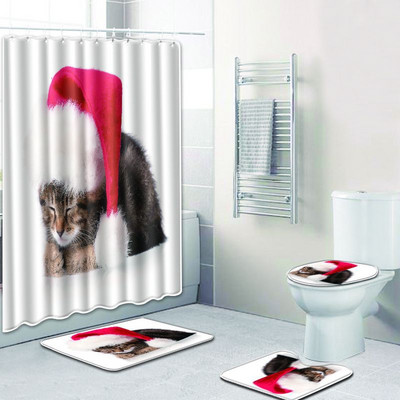 Zeegle Cat Pattern Mat za kupaonicu WC Set tepiha 4PCS sa zavjesom za tuširanje Otirači od mikrovlakana Zahodska prostirka Neklizajuće podne prostirke