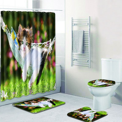 Zeegle Cat Pattern Mat za kupaonicu WC Set tepiha 4PCS sa zavjesom za tuširanje Otirači od mikrovlakana Zahodska prostirka Neklizajuće podne prostirke