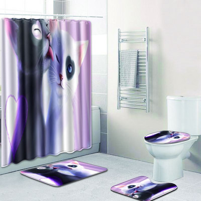 Zeegle Cat Pattern Mat za kupaonicu WC Set tepiha 4PCS sa zavjesom za tuširanje Otirači od mikrovlakana Zahodska prostirka Neklizajuće podne prostirke