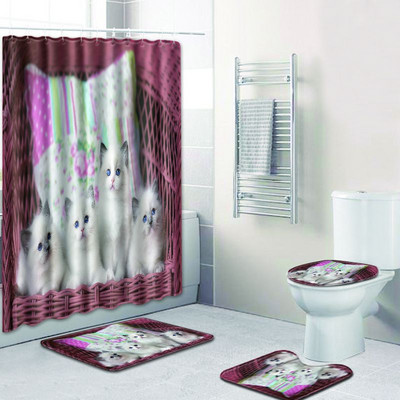 Zeegle Cat Pattern Mat za kupaonicu WC Set tepiha 4PCS sa zavjesom za tuširanje Otirači od mikrovlakana Zahodska prostirka Neklizajuće podne prostirke