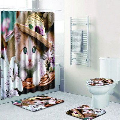 Zeegle Cat Pattern Mat za kupaonicu WC Set tepiha 4PCS sa zavjesom za tuširanje Otirači od mikrovlakana Zahodska prostirka Neklizajuće podne prostirke