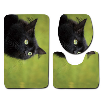 Zeegle HD Cat Printed 3Pcs Микрофибърни постелки за баня за баня Нехлъзгащ се подов килим Матрак Миещи се тоалетни килими Комплект капаци