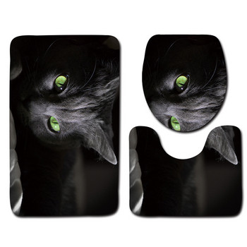 Zeegle HD Cat Printed 3Pcs Микрофибърни постелки за баня за баня Нехлъзгащ се подов килим Матрак Миещи се тоалетни килими Комплект капаци