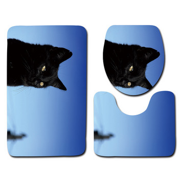 Zeegle HD Cat Printed 3Pcs Микрофибърни постелки за баня за баня Нехлъзгащ се подов килим Матрак Миещи се тоалетни килими Комплект капаци