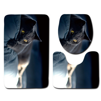 Zeegle HD Cat Printed 3Pcs Микрофибърни постелки за баня за баня Нехлъзгащ се подов килим Матрак Миещи се тоалетни килими Комплект капаци